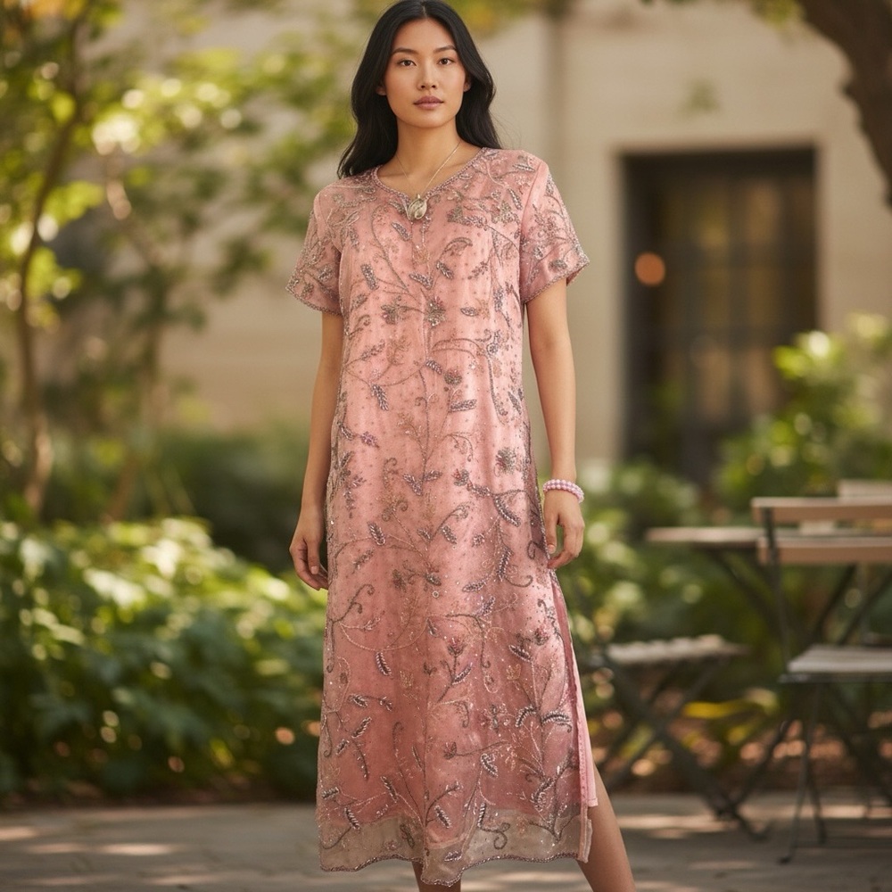 Chic Floral Pink Wedding Dress